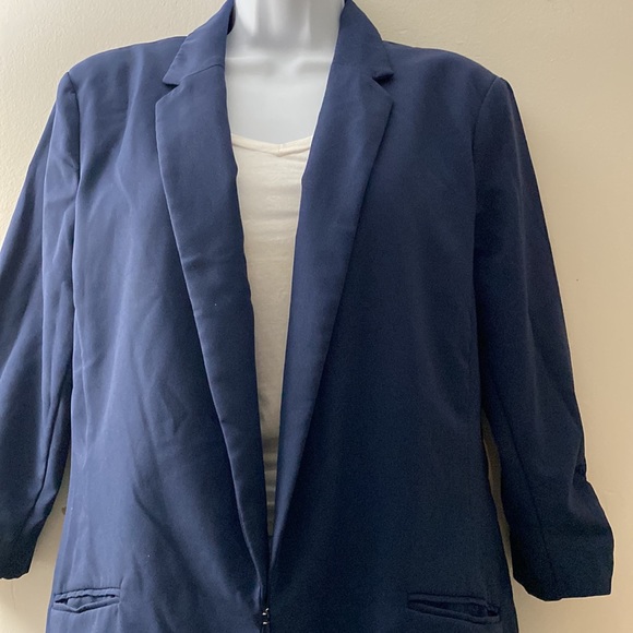 INC Women’s 3/4 Sleeve Menswear Blazer Navy Blue - Picture 13 of 16
